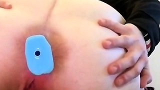 Gaping Anal Training with a Big Blue Dildo