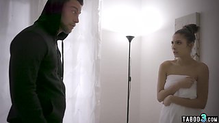 Skinny big-titted babe made love roughly by a perv intruder