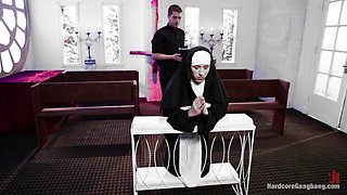 Petite Blonde Lives out Fantasy Nun Gangbanged by 5 Priests in Chapel