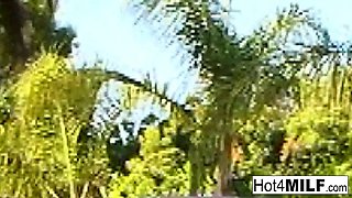 Interracial lesbian fun with two MILFs by the pool