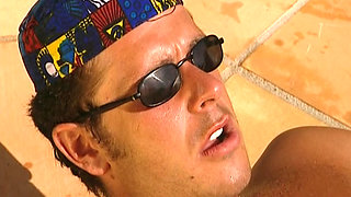 Platinum blonde German MILF fucked by the pool