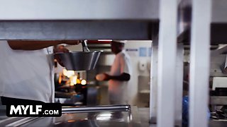 Freeuse mylf gets her fat breasts toyed with and her pussy nailed by the waiter