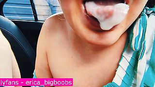 Hot Blowjob in the Car and Cum in Mouth