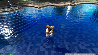 Angels Awakening 12 - Nude Swimming and Lesbian Kiss Scene in a Moonlit Pool