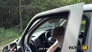 Gorgeous blonde gets nailed by a stranger in his car while her bf is waiting outside