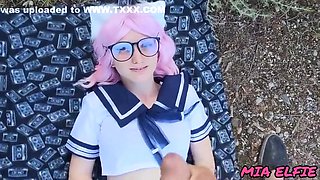 Mia Elfie - Cute Sexy In A Skirt On A Walk Wanted To Give A Blowjob And Get Cum On Face And Glasses