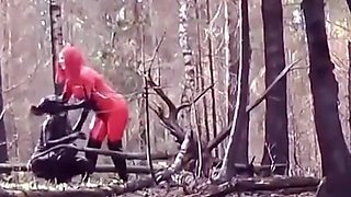 Femdom Humiliation Outdoor: Latex Mistress and Rubber Submissive