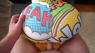 Caught my stepsister masturbating and fucked her, tearing her leggings on her big ass