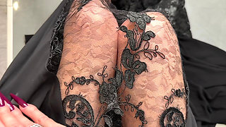 Dark Purple Long Nails, Claws, Long Flexible Fingers and Evening Lace Long Dress on Me