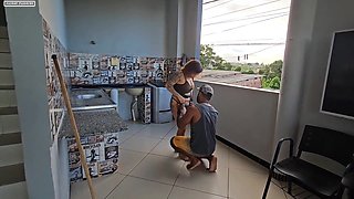 I caught my neighbor red-handed stealing my panties. Seeing that made me so horny that I let him break into my booty.