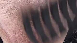 Mature Hairy Pussy Cums From a Comb Close-up. Amateur Fetish with a Plump Pubic Mound and Bush.
