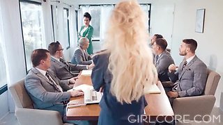 Blonde MILF Brandi Love Fucks Hard in Office - Lesbian 69 & Pussy Eating