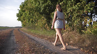 Walking Outdoors And Flashing Ass Under Skirt