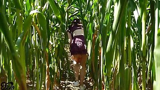 Horny Brunette Gives Blowjob in Cornfield - Outdoor POV Creampie
