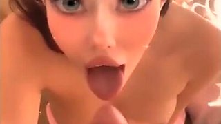 Hot slut with juicy tits does blowjob on video with anime eyes