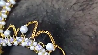Stepmom handjob to his stepson small dick with jewellery