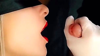 Fantastic Blowjob with Red Lipstick to Pulsating Oral Creampie! Pulsating Cum in Mouth