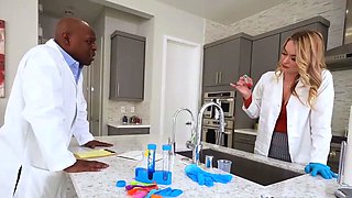 MILF scientist milks lab partners big black dick