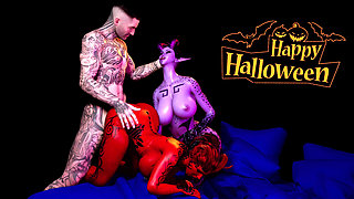 3D Hentai, Foursome Orgy At A Halloween Party.