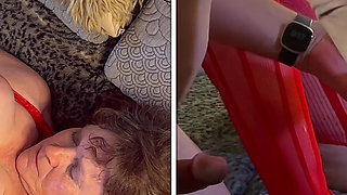 Granny Lady in Red: Dildo Play & 2 Position Fucking Orgasm