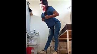 Lonely Latina Nurse Plays with Her Big Tits at Work