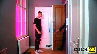 Deny Lou and Tabitha poison watch their cuckold hubby get roughly fucked on the couch