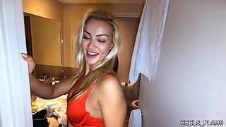 Curious virgin gets surprised by two strangers on a bus and experiences double penetration at the hotel