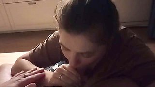 Neighbor drops by for some oral fun in the kitchen