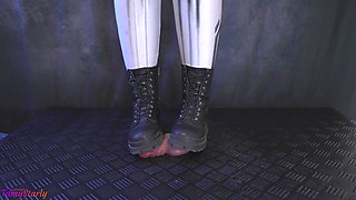 Testing Your Cock and Balls Durability with Two Pairs of Combat Boots - Cock Balls Crush Trample, Shoejob, Bootjob, CBT
