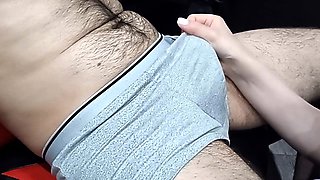 Stepdaughter gives her stepdad a handjob while he enjoys a manicure and makes him cum