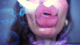 Glamour Girl Kiss with Big Shiny Juicy Lips + Spit Fetish