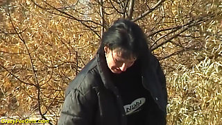 Pantyhose girl pees on the staircase