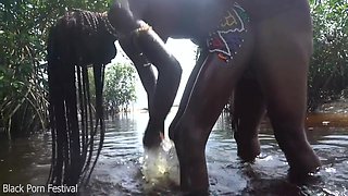 Hot Skinny African Village Not Even Surprised To Get Fuck Unexpectedly While She Was Bathing Outdoor In The Forrest 10 Min