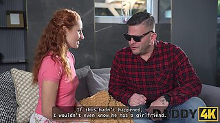 Luciana Lucy, a hot young redhead, can't resist training her blind lover's touch on her tight pussy