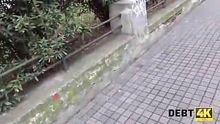 Debt4k. slutty young wifey cheats on spouse for currency in front of him