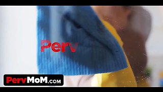 Blue haired buxom cougar makes all of her stepson's kinky porn dreams come true when they are alone