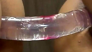 Passionate lesbian love with dildo