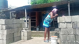 Sexy Village Girl Bath Outside the Compound
