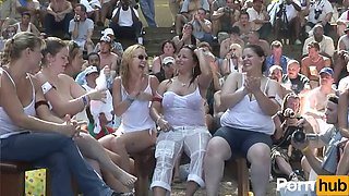 Real adventures sequence with big and small tits, mom dancing in a wet t-shirt at a nudist gathering