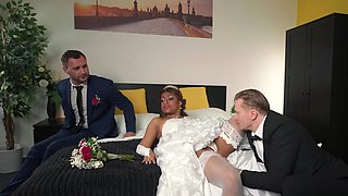 Dark-skinned bride Vicky Menage gets properly fucked in bed