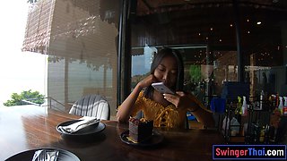 Cute Thai teenage eats cake and rides knob