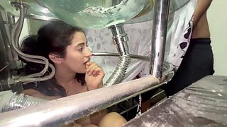 Stepsister Namiqsein receives a facial cumshot through the sink slot