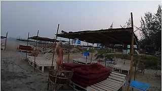 Girl On Public Beach