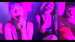 Candy Crush, Queen Kimi, Von Poison and Luna Olvr Smoking with Their Feet, Stripping and Kissing