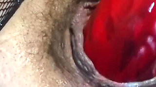 Mommys Alone Time with My Big Red Dildo - Deep Insertion in Hairy Pussy & Creamy Finish