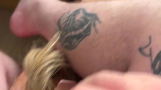 My cockslut is on her knees to worship it puttin all this spit to make a mess