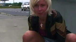 Blonde beauty gets fucked and facialized outdoor