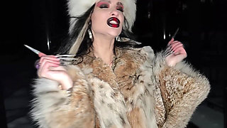 A Gothic Witch Seduces You During a Winter Snowstorm with Her Black Magic Rituals, Long Nails and Fur.
