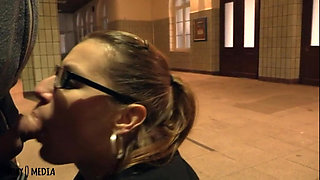 Short Blowjob with Hot Nylons in the Train Station