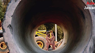 Threesome sex in a Indian construction site with colleagues